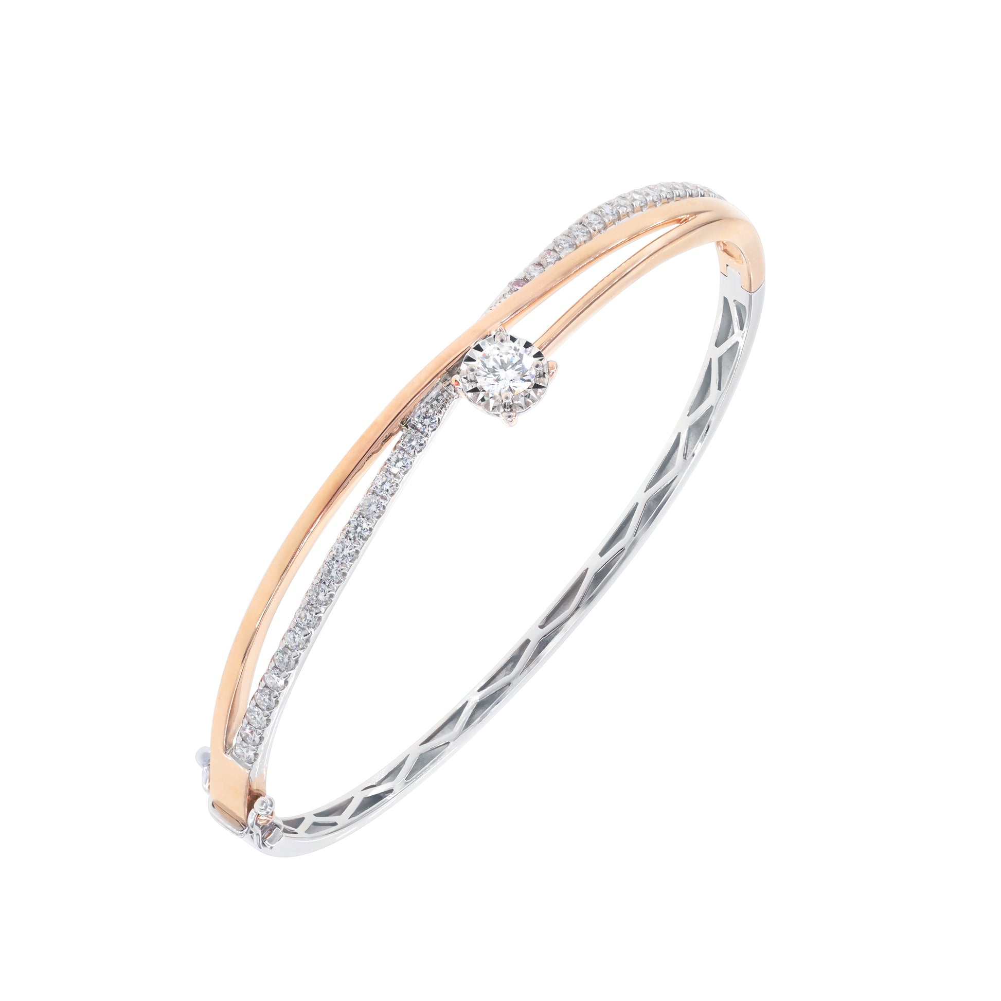 "GIA"18K白-玫瑰兩色黃金鑲天然鑽石手鐲