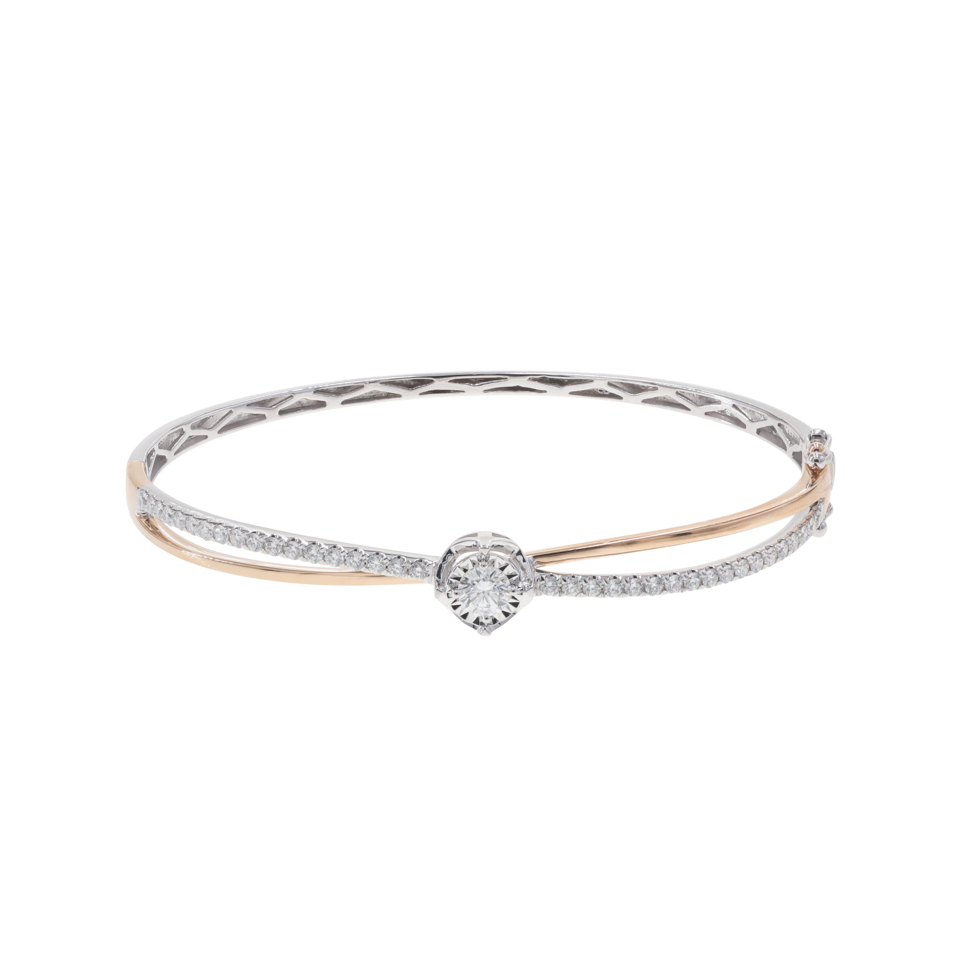 "GIA"18K白-玫瑰兩色黃金鑲天然鑽石手鐲