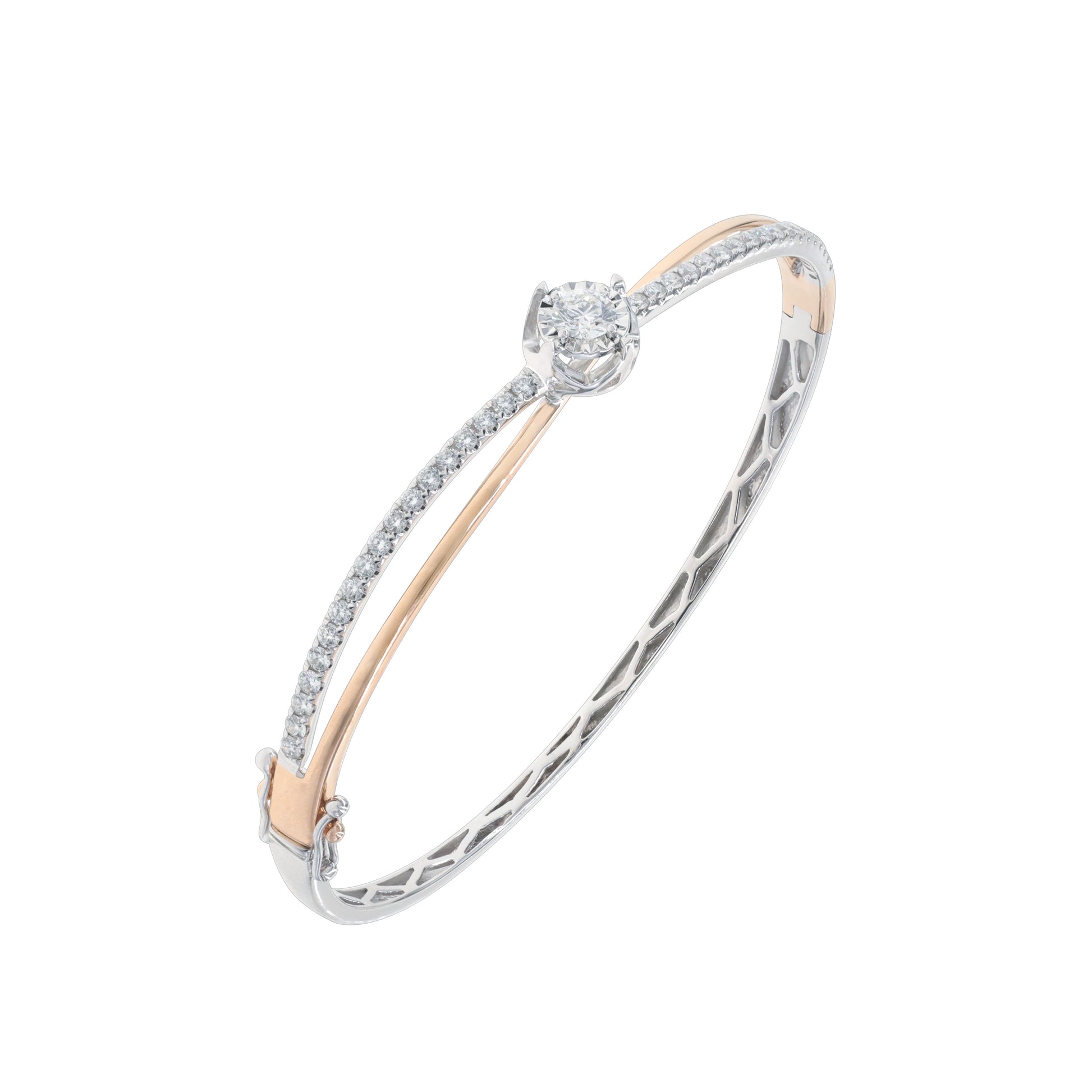 "GIA"18K白-玫瑰兩色黃金鑲天然鑽石手鐲
