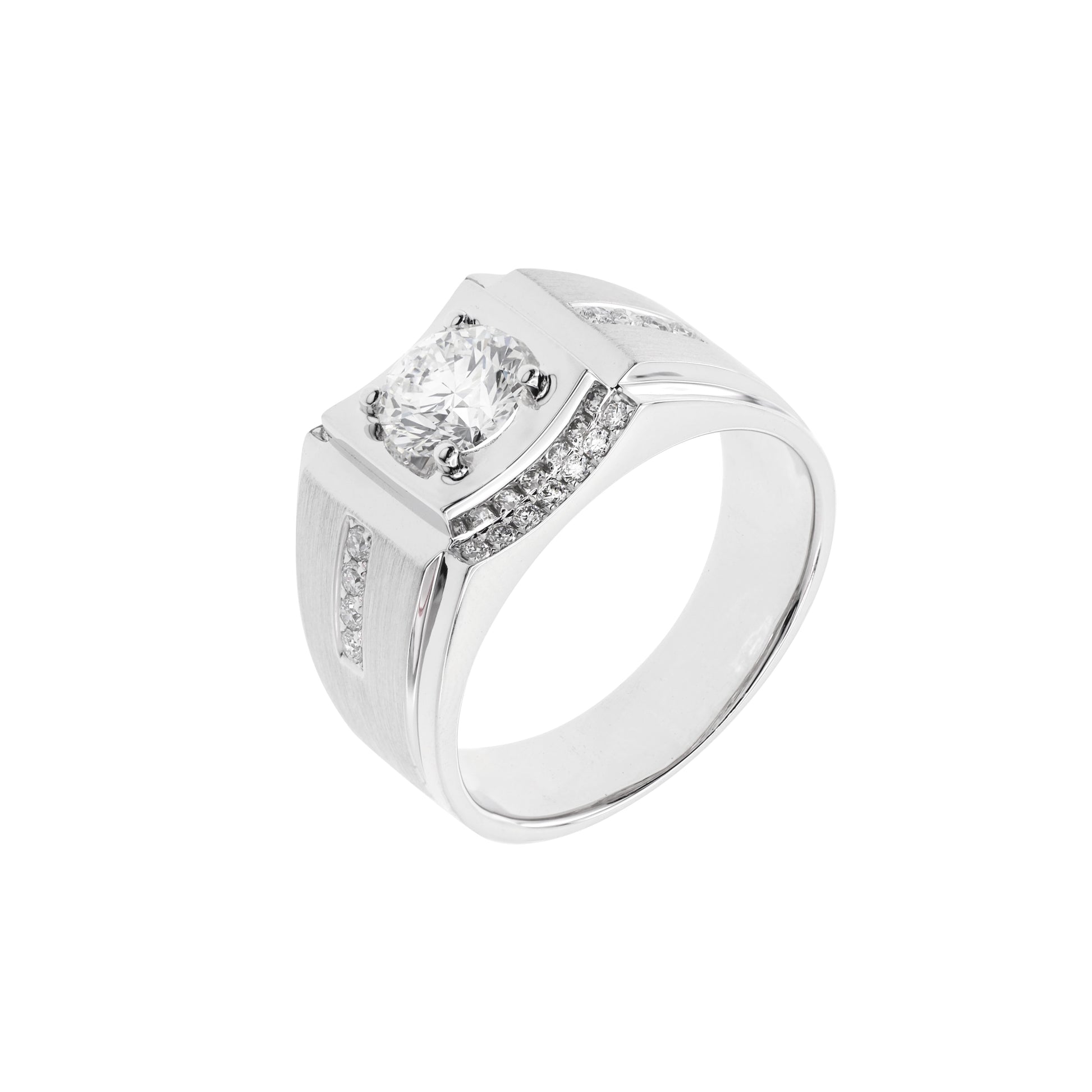 GIA-18K白色黃金鑽石男裝戒指