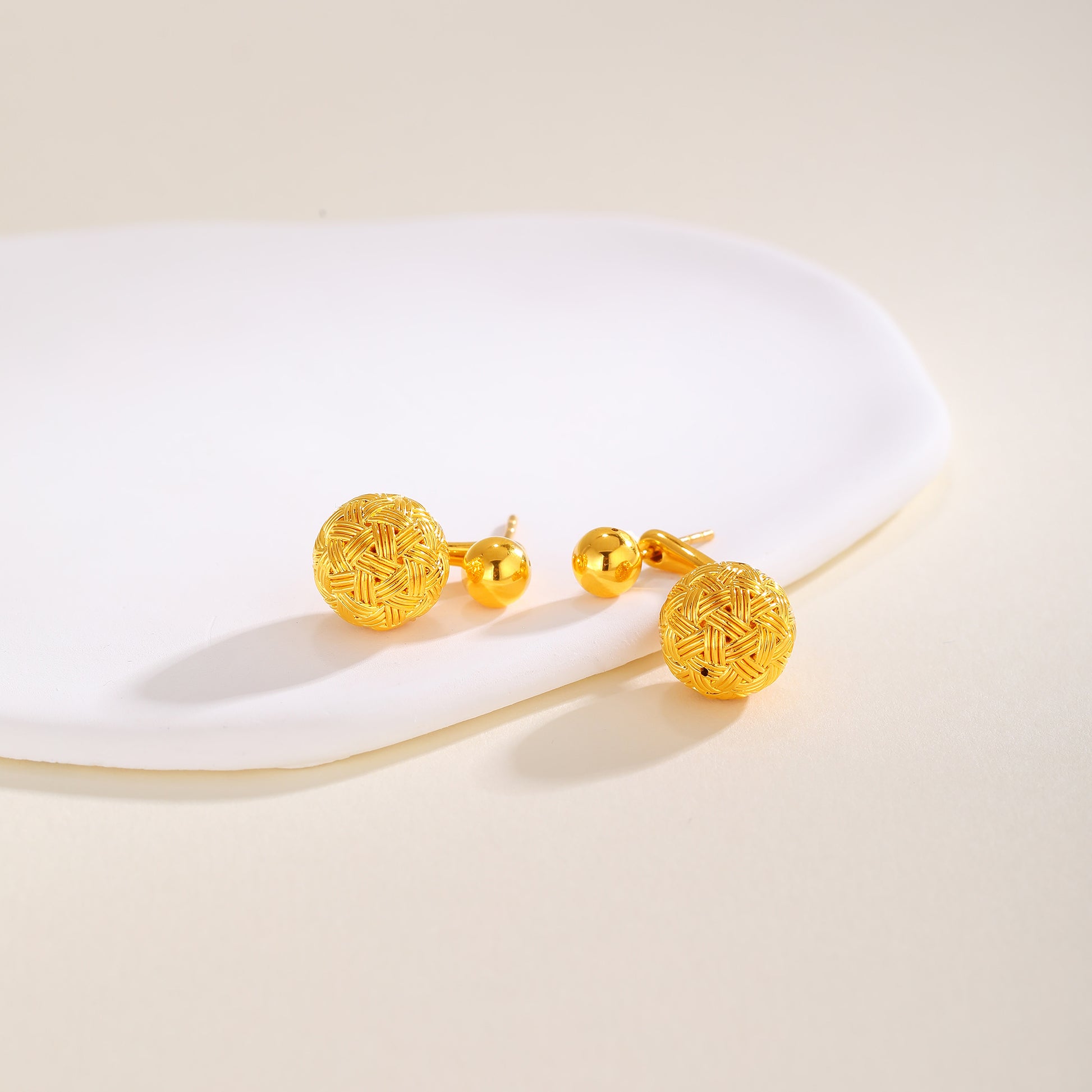 硬金金球編織耳釘