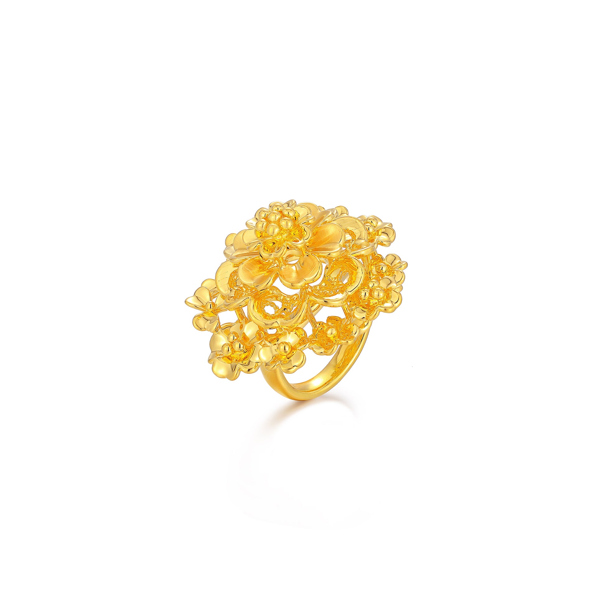無氰硬金花卉黃金戒指