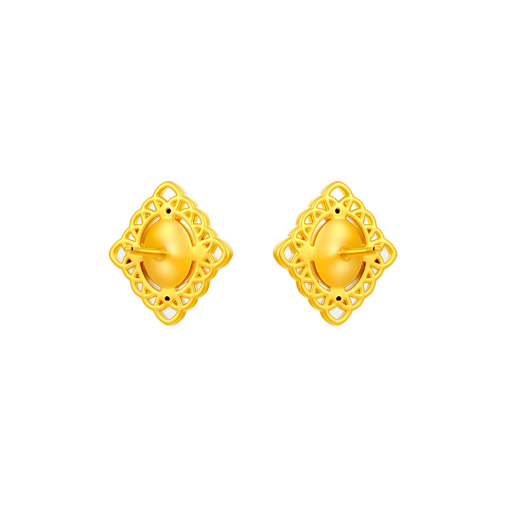 無氰硬金鏤空稜形黃金耳環
