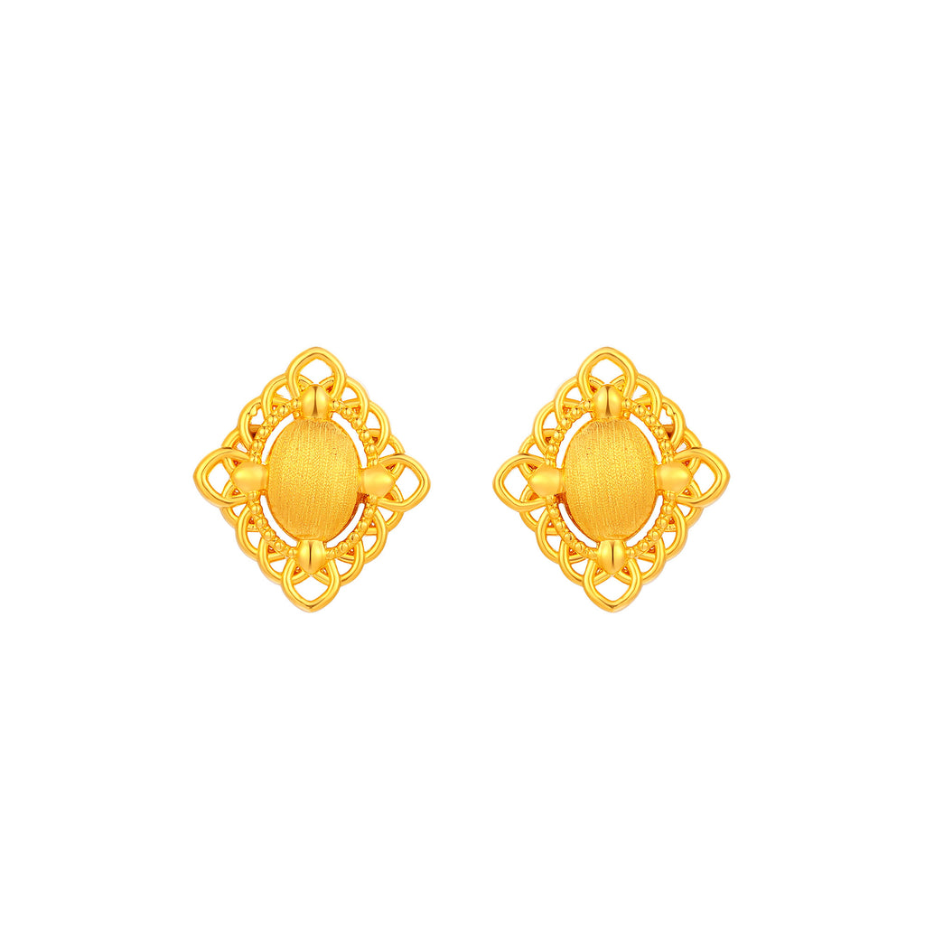 無氰硬金鏤空稜形黃金耳環