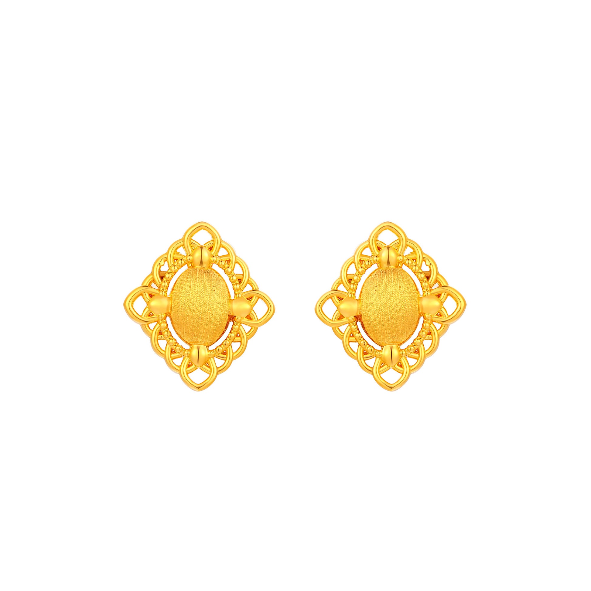 無氰硬金鏤空稜形黃金耳環