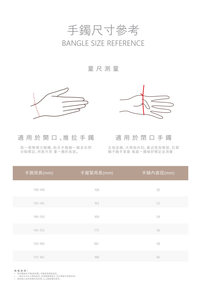手鐲尺寸指南
