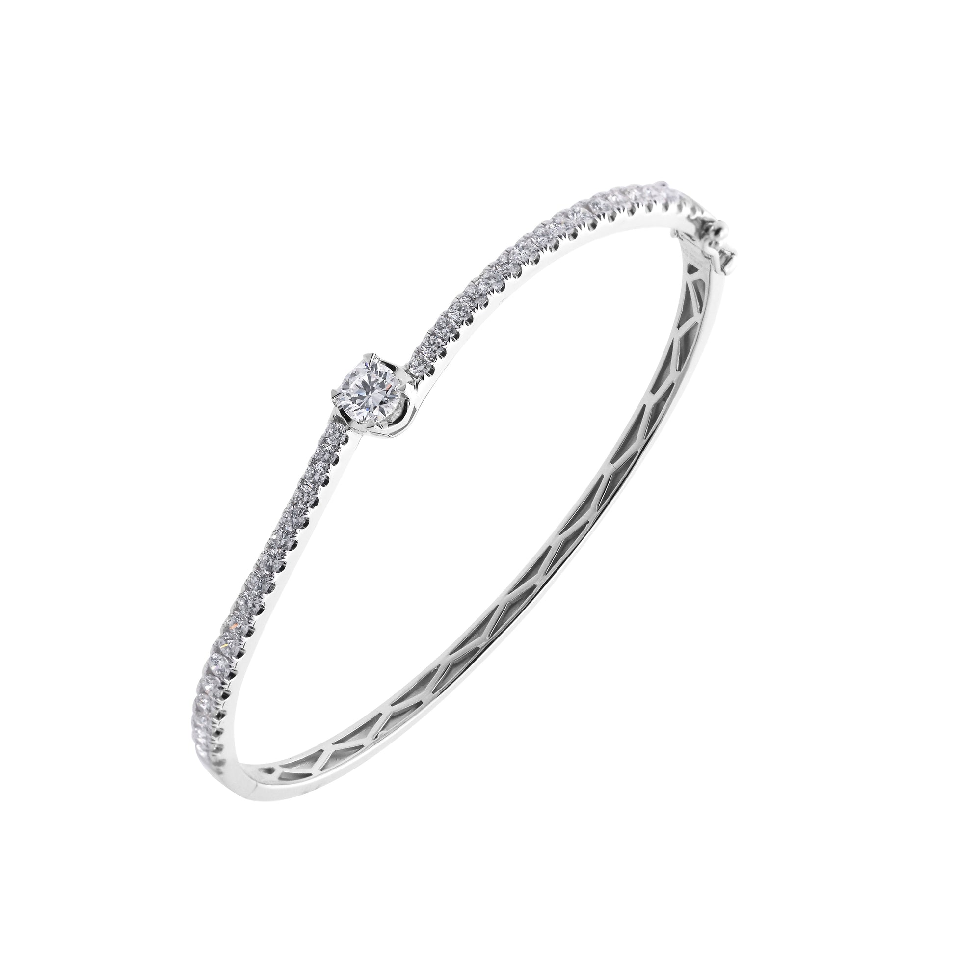 GIA-18K白色黃金天然鑽石手鐲