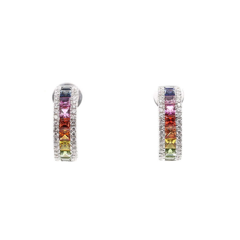 18K白色黃金彩藍寶襯鑽石耳環